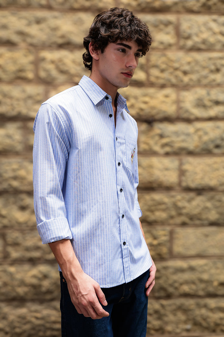 Stripes: Grace Pocket Embroidery Blue Shirt