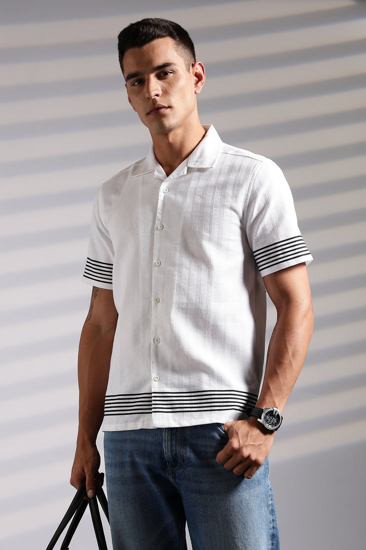 Elegant Black Stripes Cuban Shirt