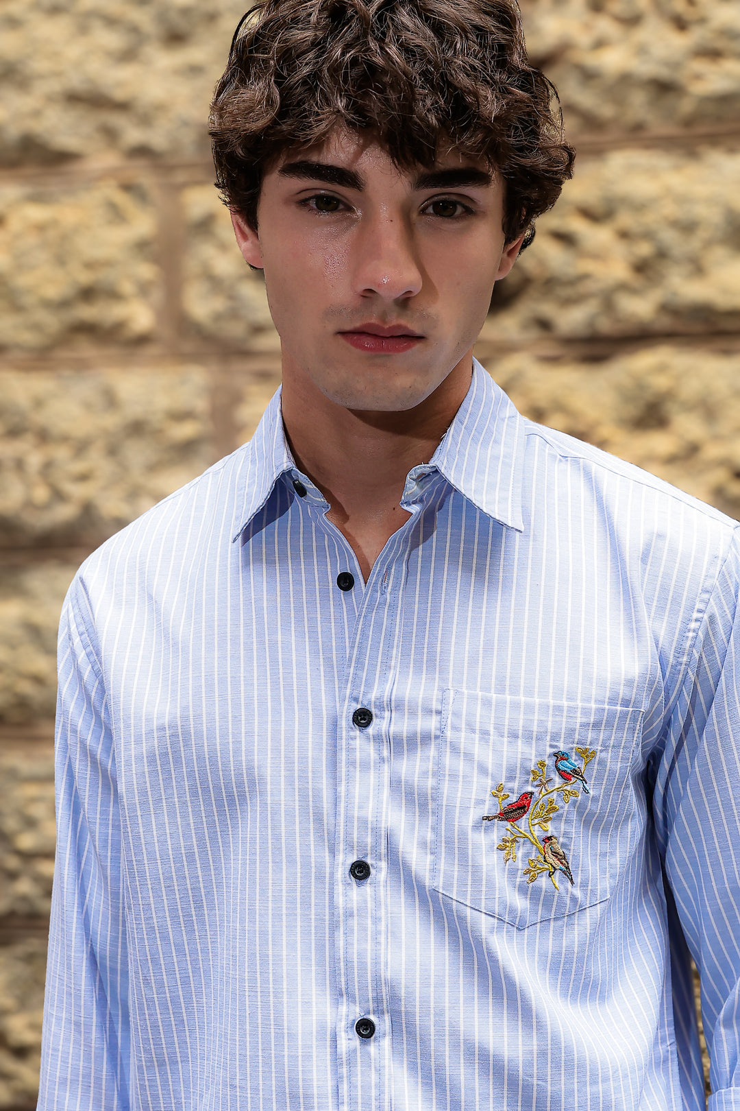 Stripes: Grace Pocket Embroidery Blue Shirt