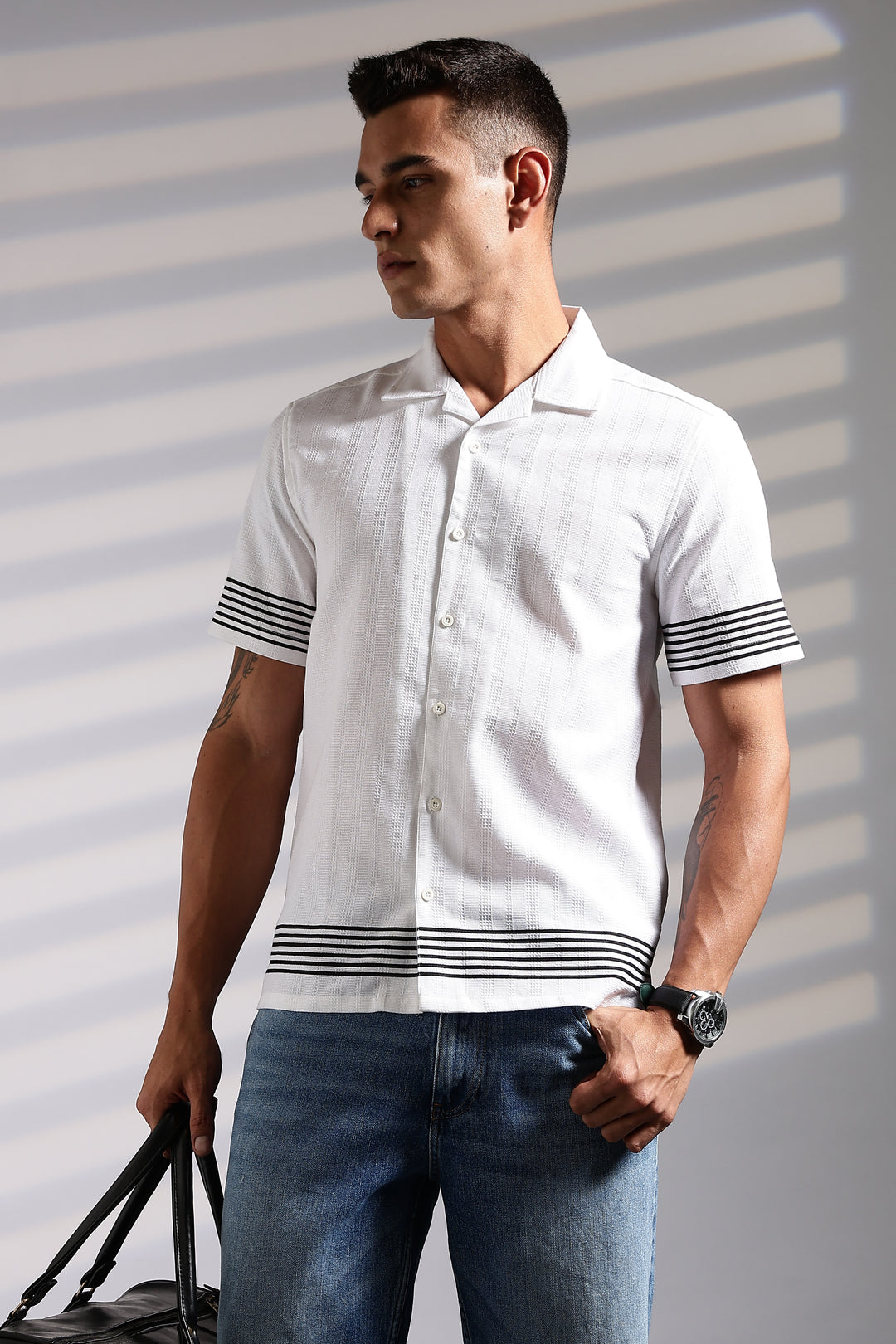 Elegant Black Stripes Cuban Shirt