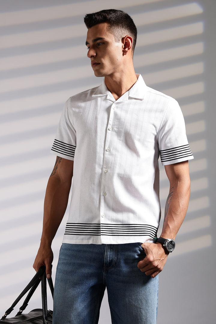 Elegant Black Stripes Cuban Shirt