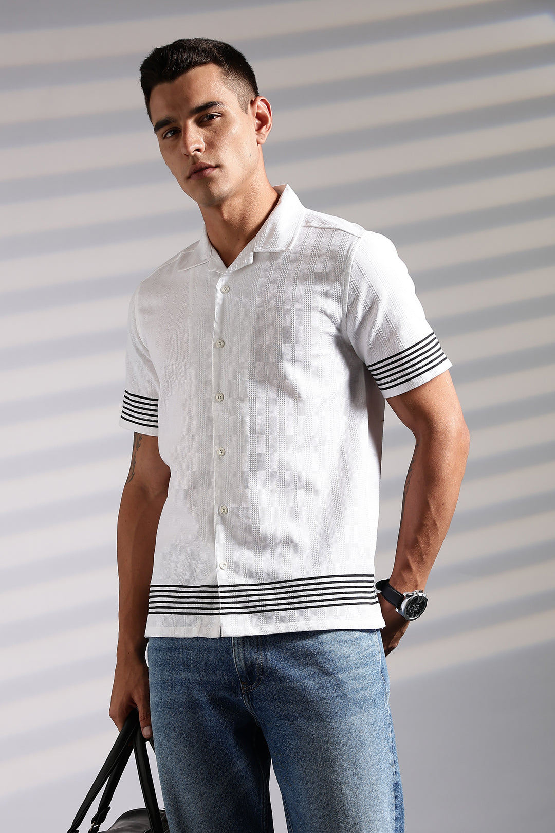 Elegant Black Stripes Cuban Shirt