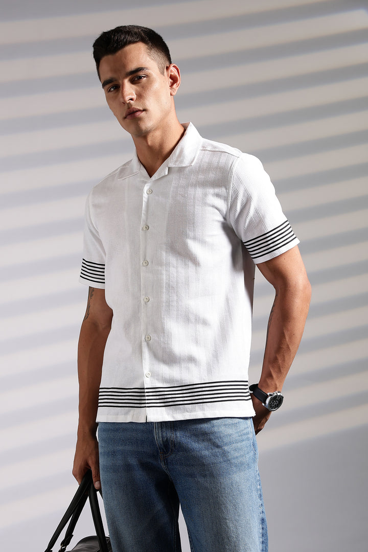 Elegant Black Stripes Cuban Shirt