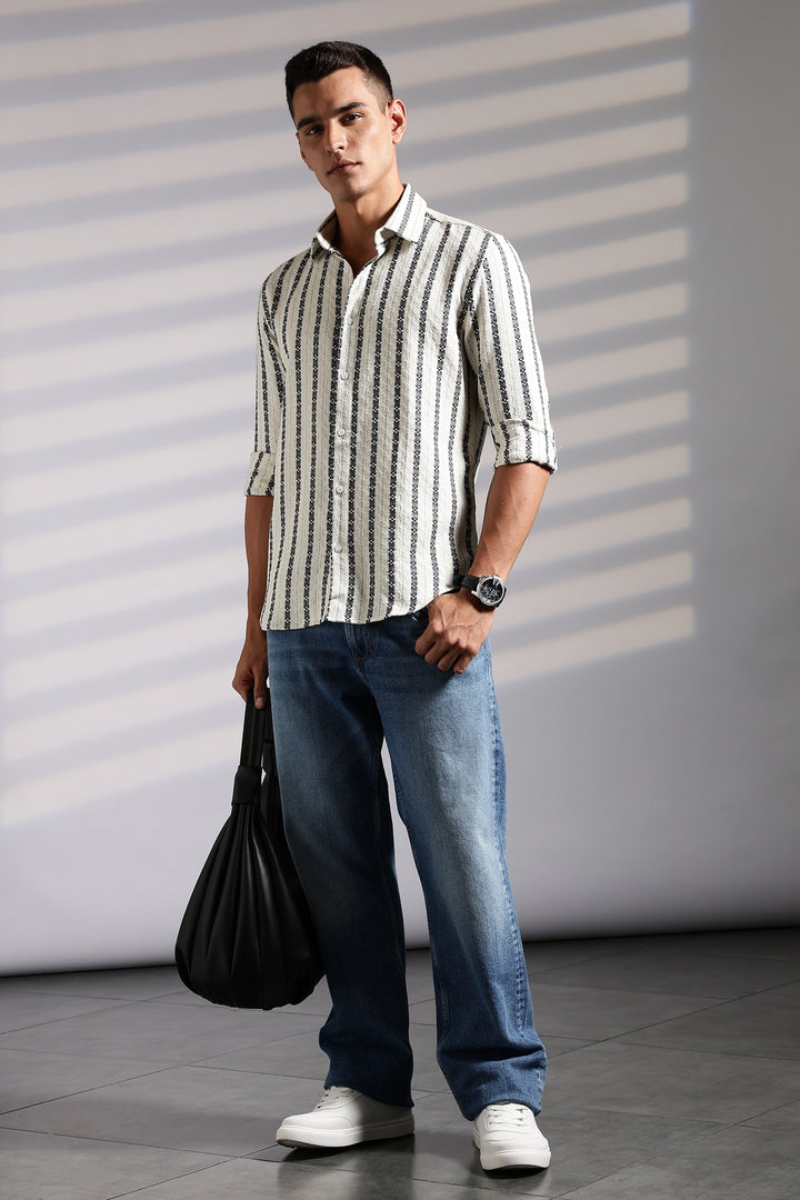 Stripes: Dark Green Jaquard Cotton shirt