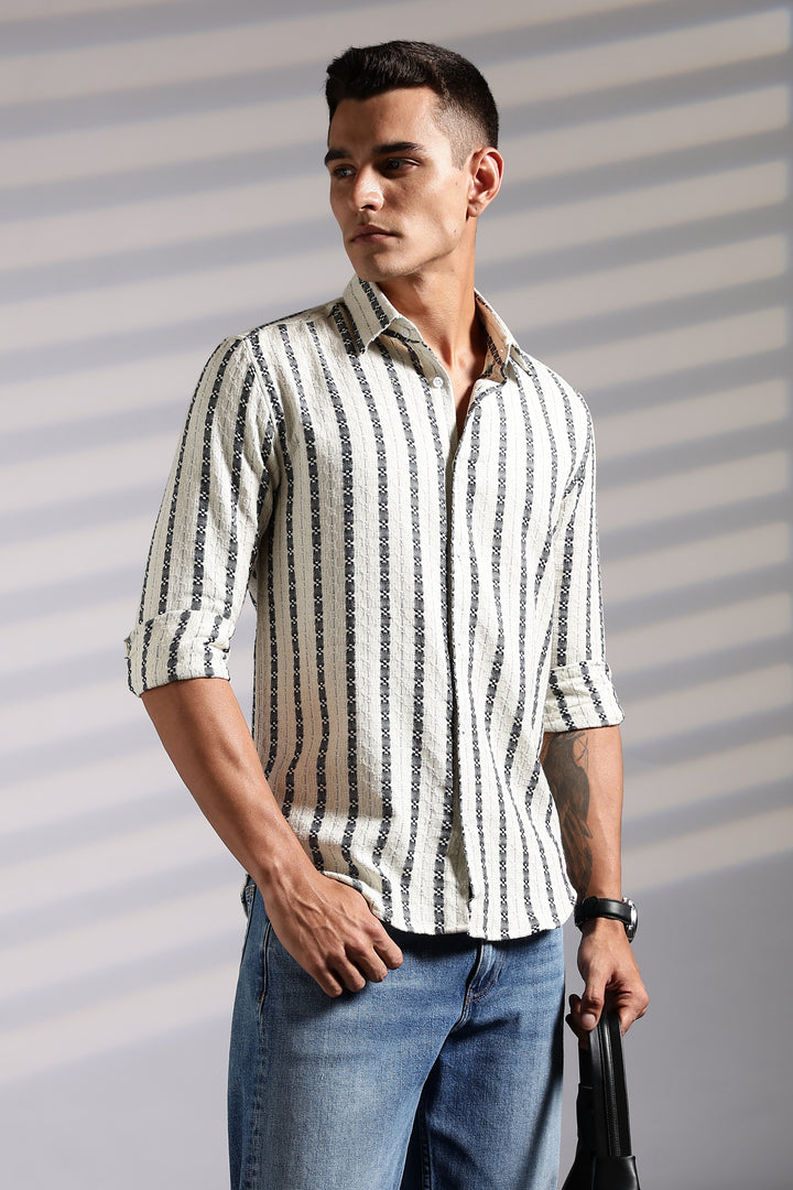 Stripes: Dark Green Jaquard Cotton shirt
