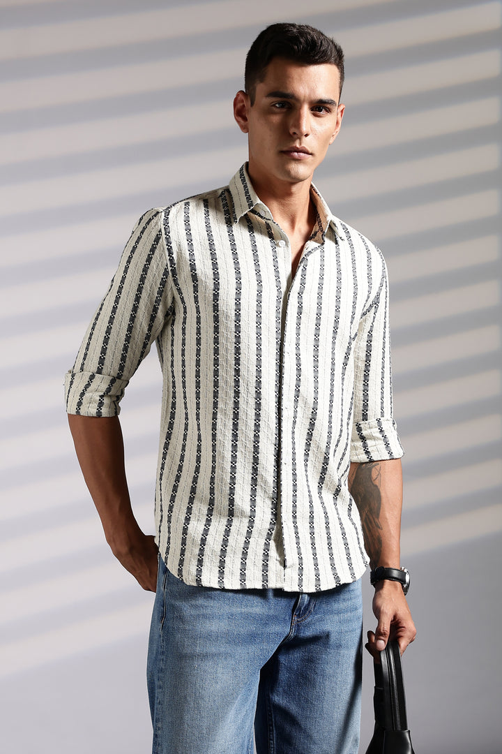 Stripes: Dark Green Jaquard Cotton shirt