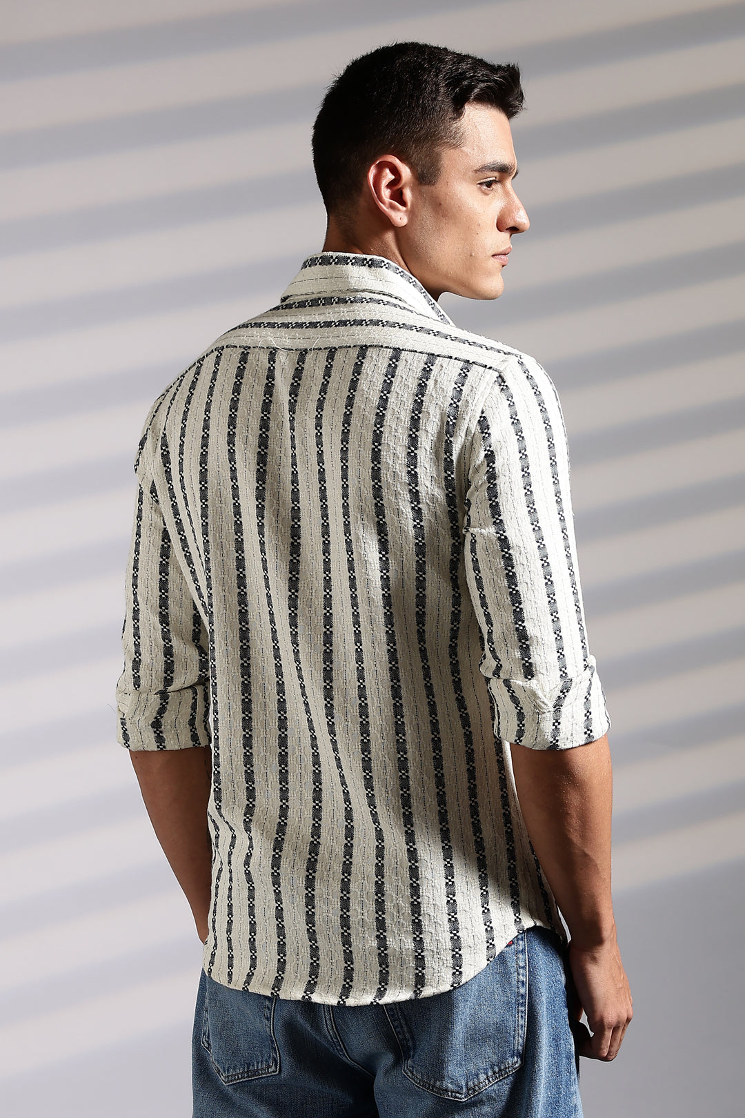 Stripes: Dark Green Jaquard Cotton shirt