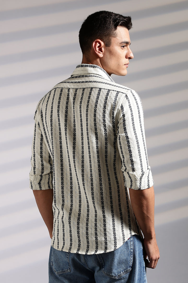 Stripes: Dark Green Jaquard Cotton shirt
