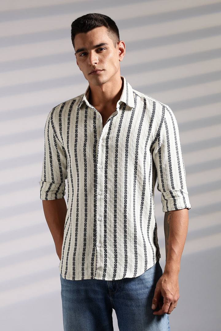 Stripes: Dark Green Jaquard Cotton shirt