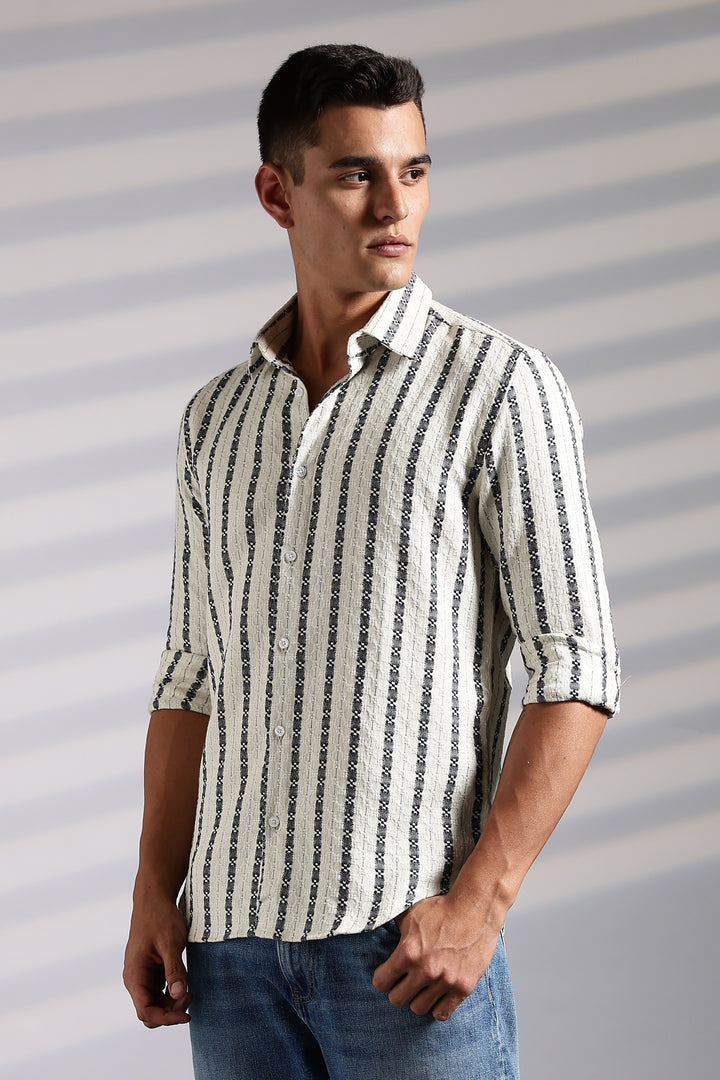 Stripes: Dark Green Jaquard Cotton shirt