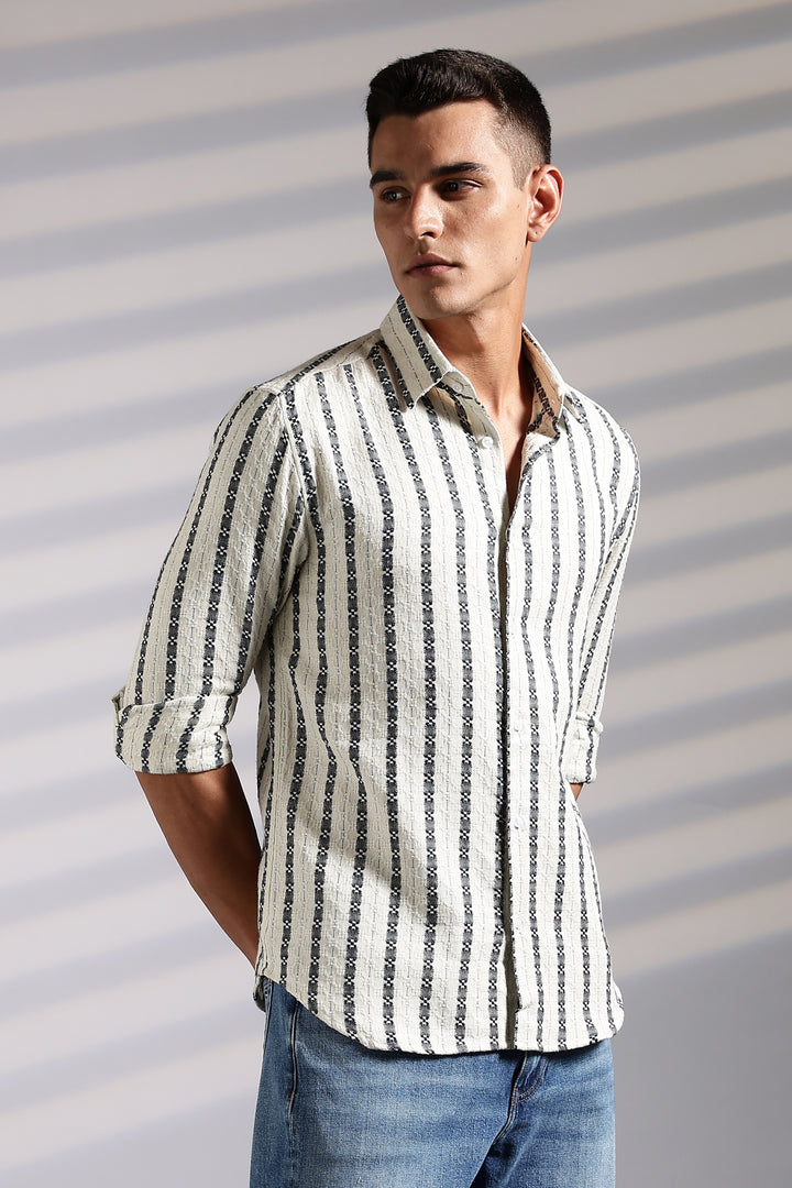 Stripes: Dark Green Jaquard Cotton shirt