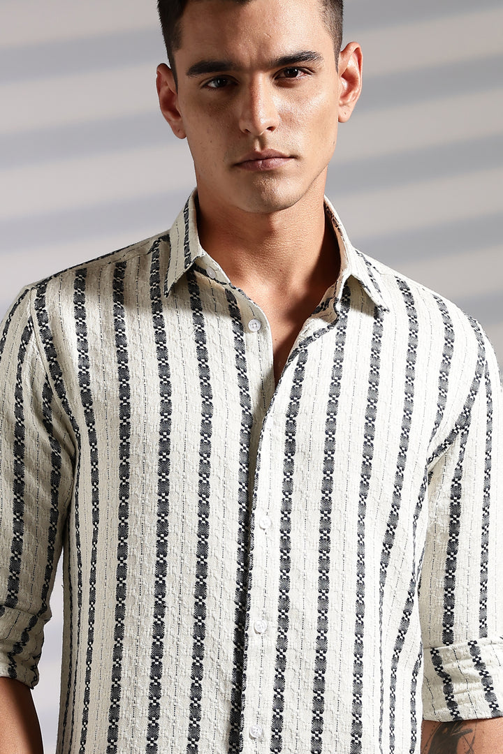 Stripes: Dark Green Jaquard Cotton shirt