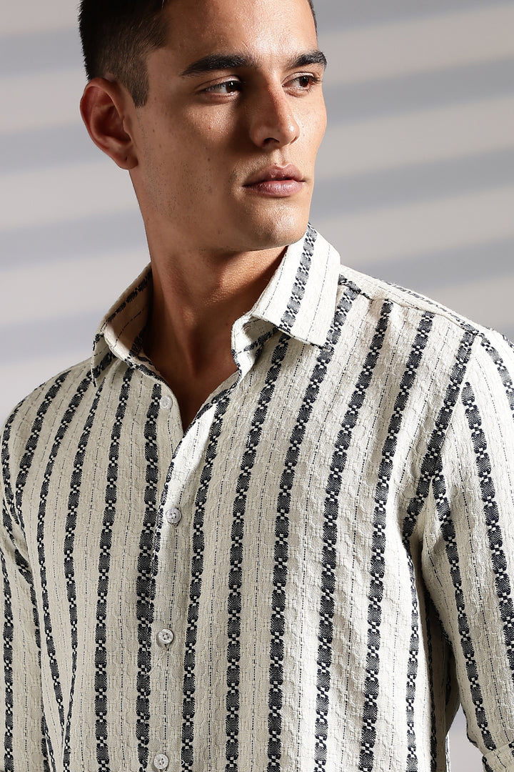 Stripes: Dark Green Jaquard Cotton shirt