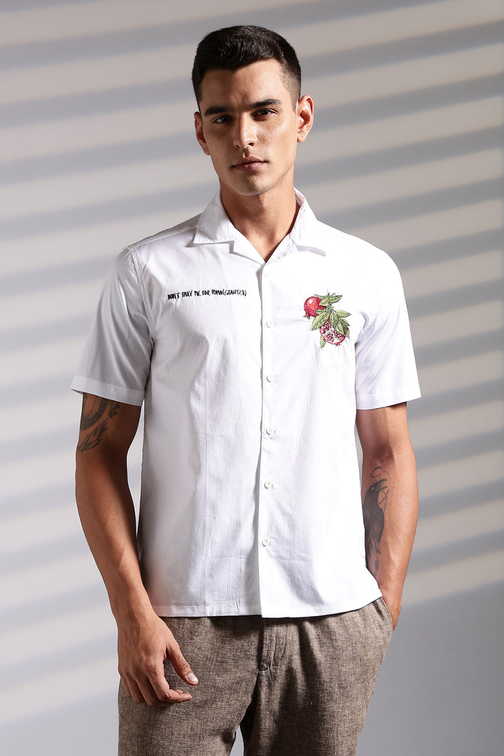 Pomegranate: White Embroidery Cuban Shirt