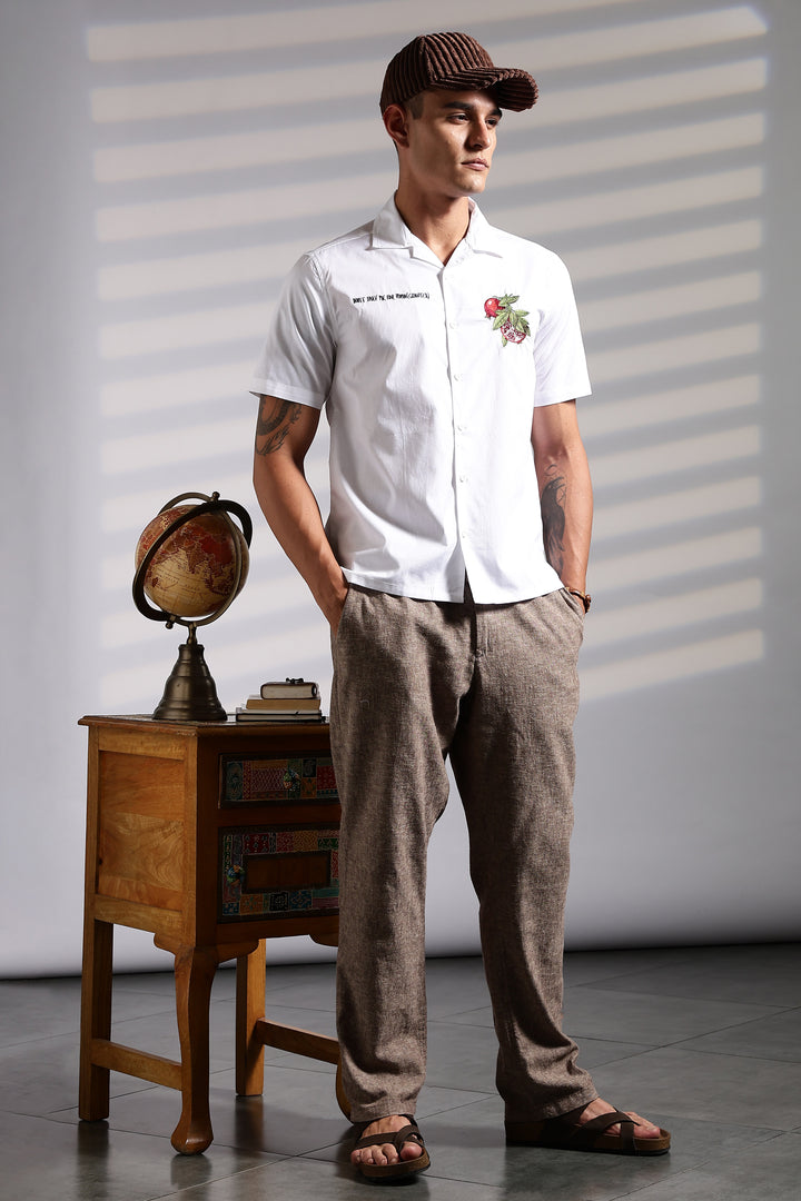 Pomegranate: White Embroidery Cuban Shirt