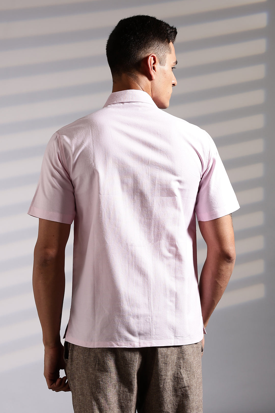 Lemon-Glass : Pink Embroidery Cuban Shirt