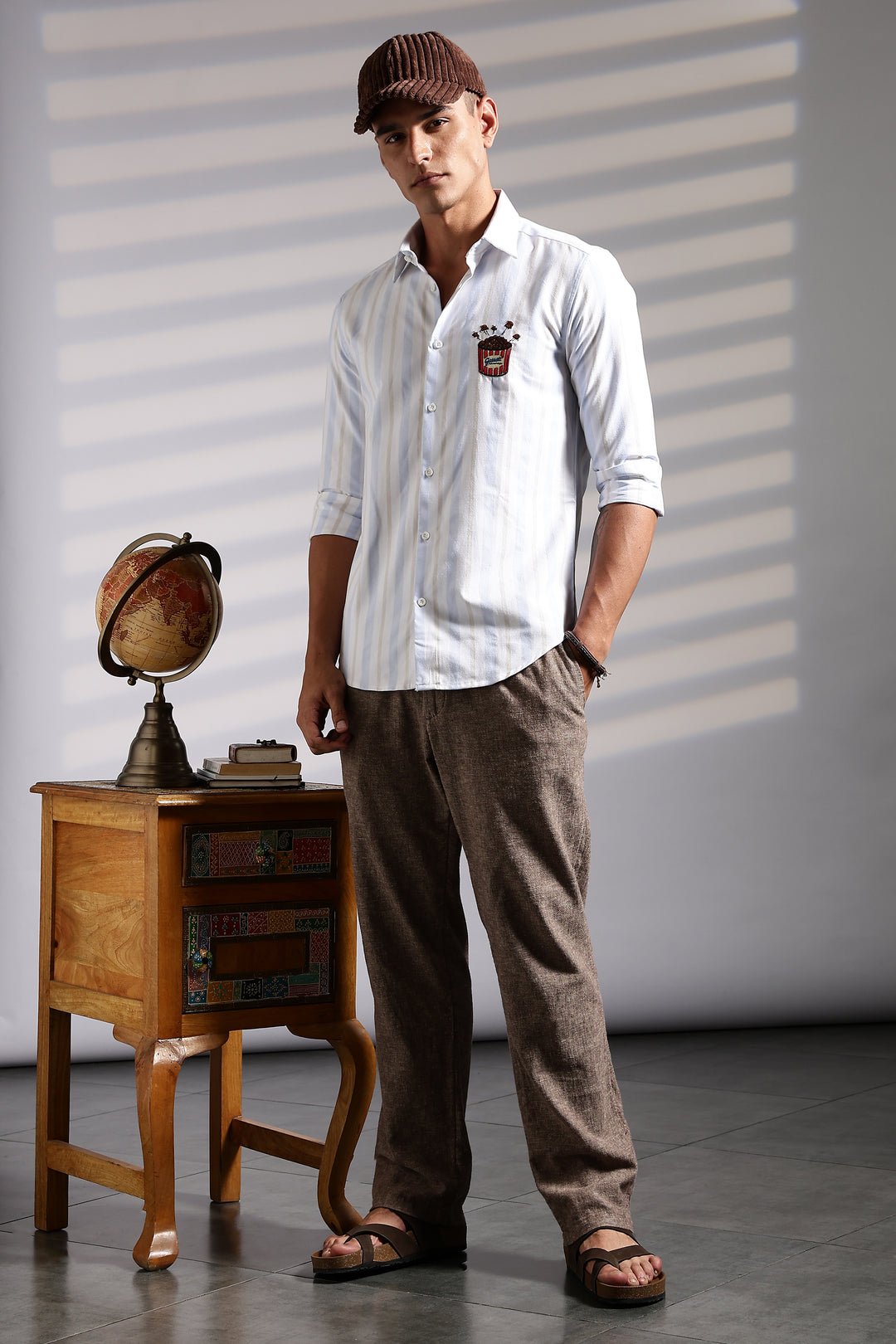 Popcorn: Stripes Embroidery Shirt