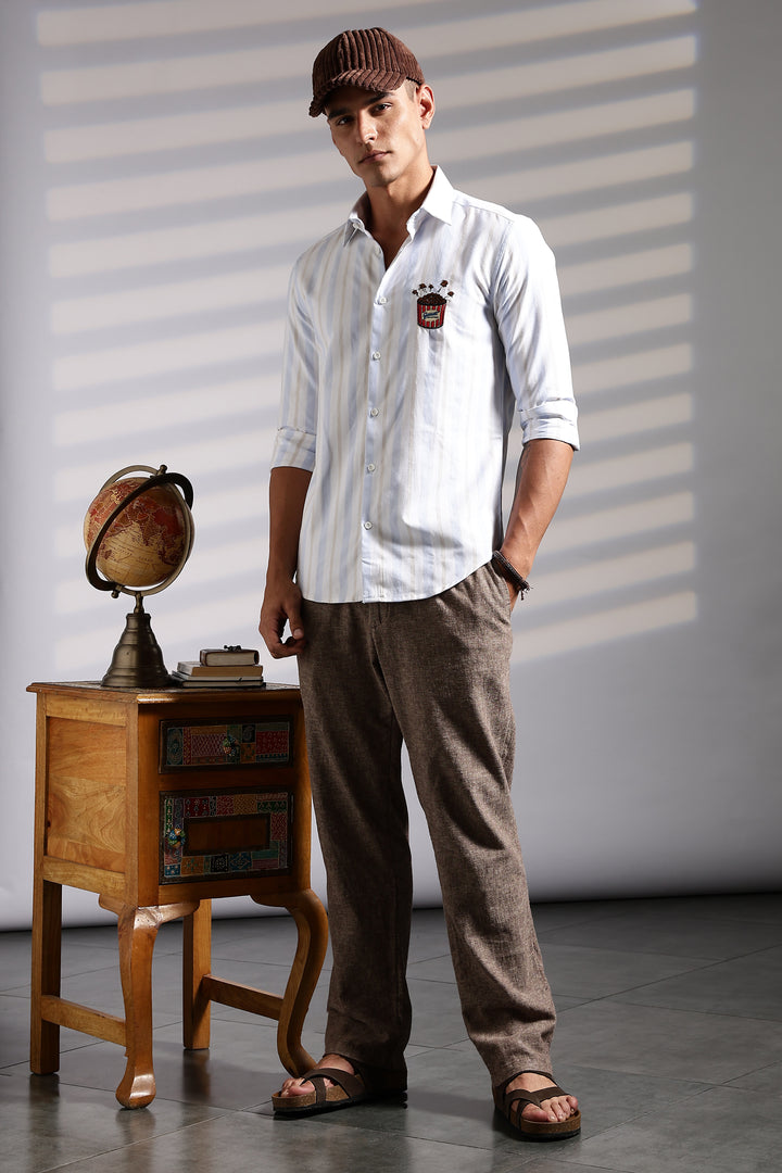 Popcorn: Stripes Embroidery Shirt