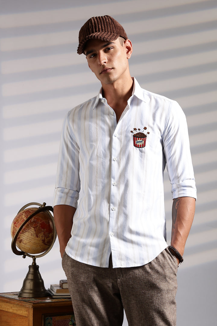Popcorn: Stripes Embroidery Shirt