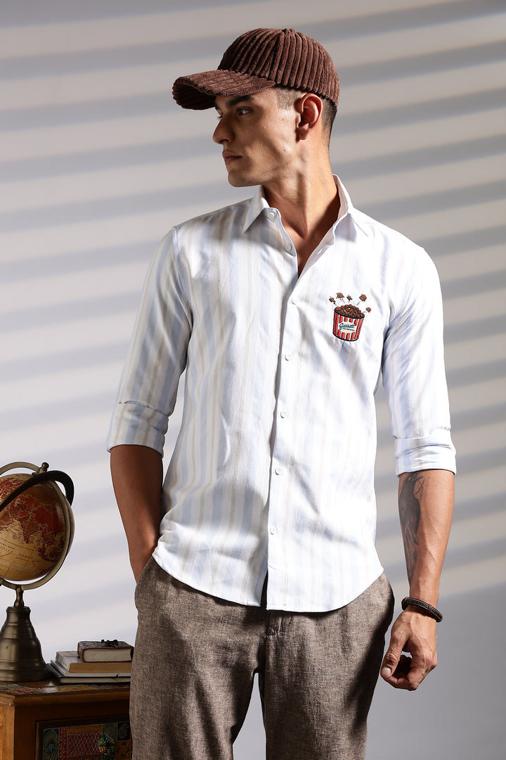 Popcorn: Stripes Embroidery Shirt