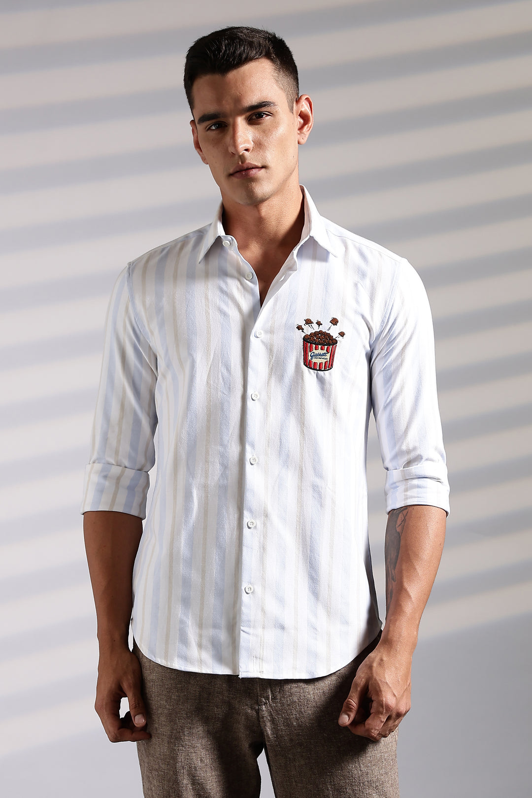 Popcorn: Stripes Embroidery Shirt