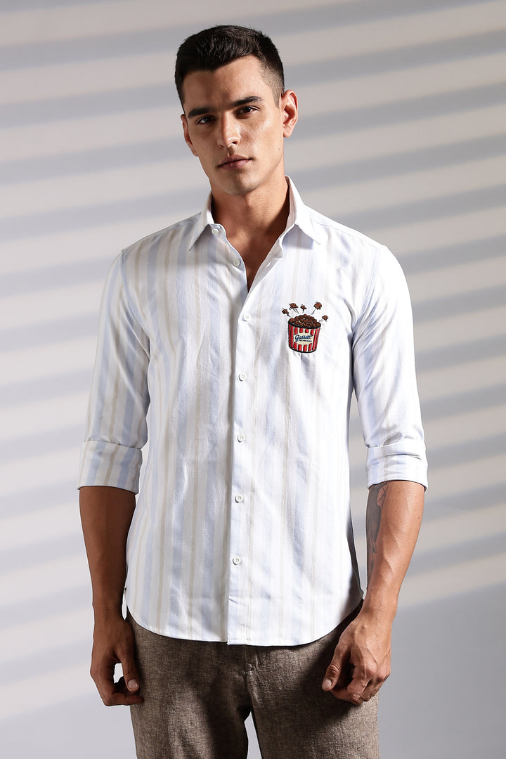 Popcorn: Stripes Embroidery Shirt