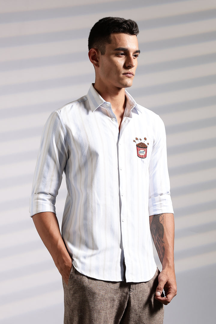 Popcorn: Stripes Embroidery Shirt