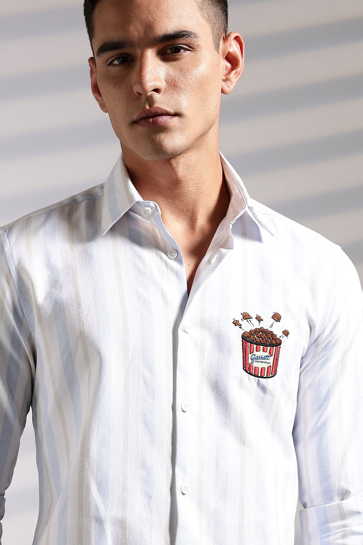 Popcorn: Stripes Embroidery Shirt