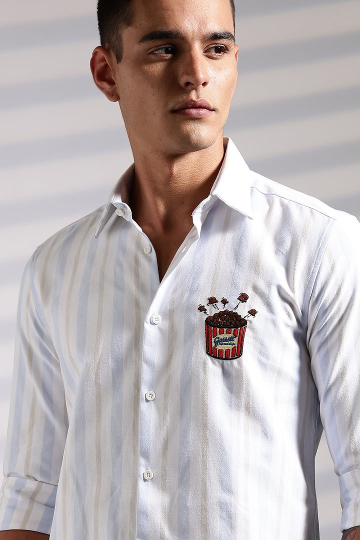 Popcorn: Stripes Embroidery Shirt