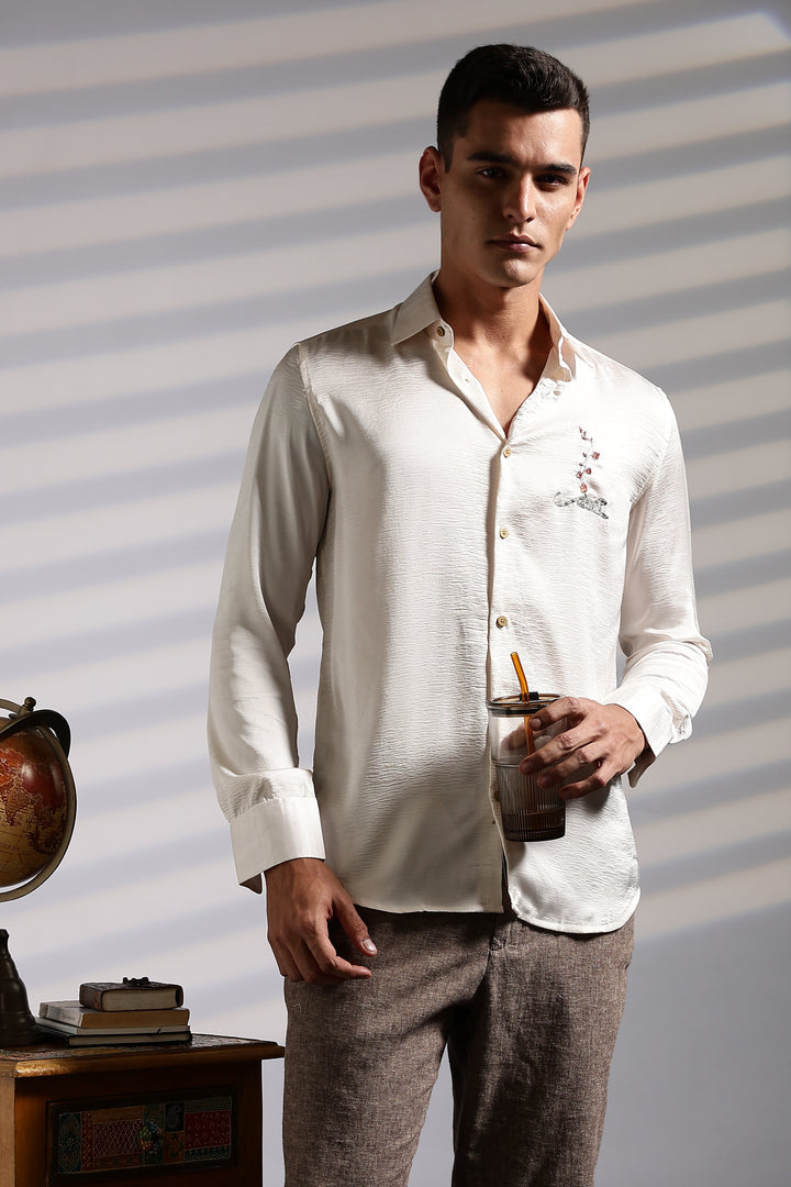 Elegant embroidery Textured fabric Shirt