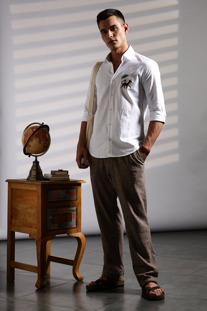 Leopard: White Embroidery Shirt