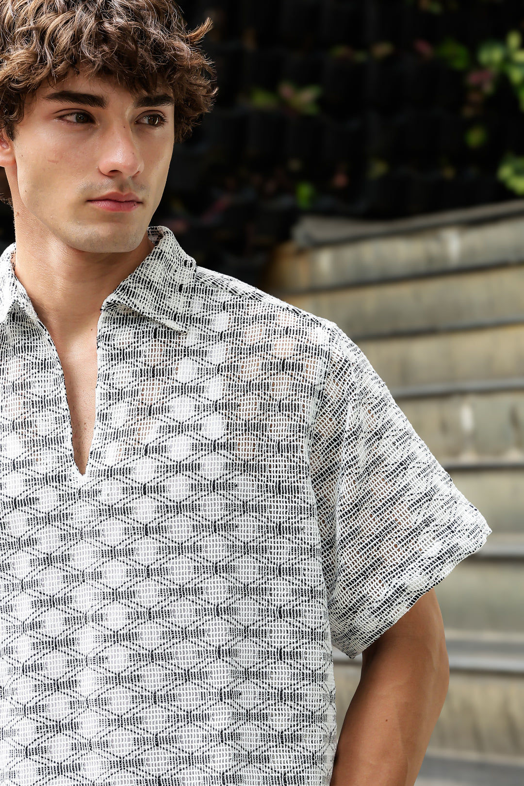 Short Sleeve : Multi Weave Crochet Shirt