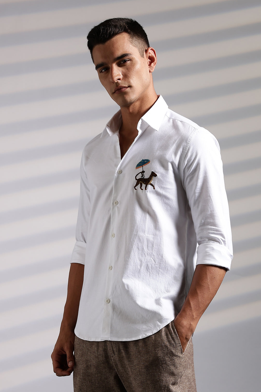 Leopard: White Embroidery Shirt