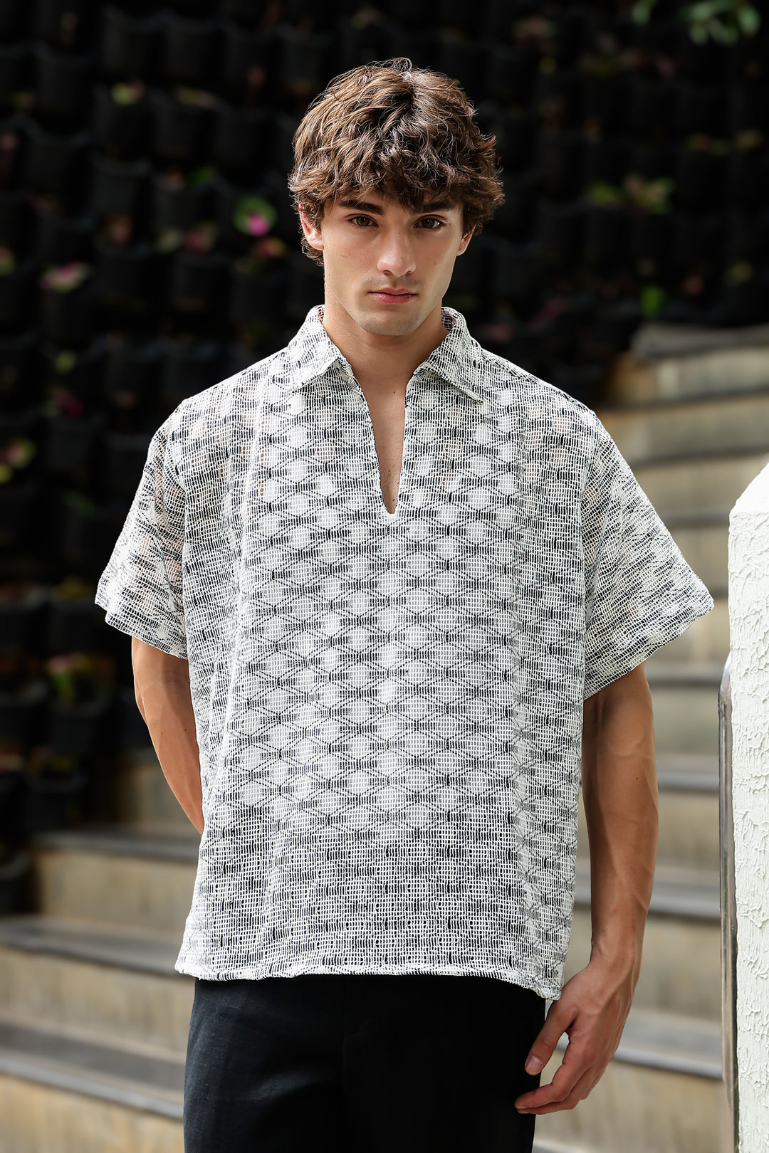 Short Sleeve : Multi Weave Crochet Shirt