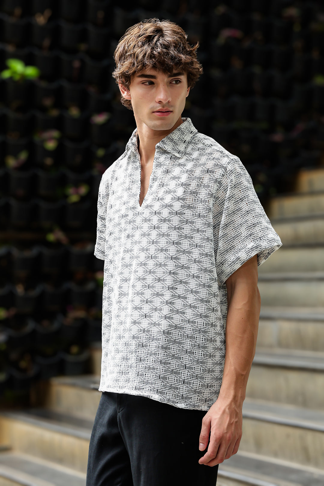 Short Sleeve : Multi Weave Crochet Shirt