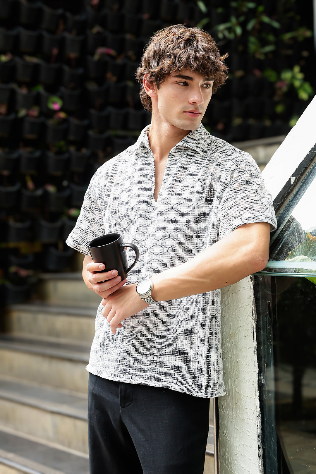 Short Sleeve : Multi Weave Crochet Shirt