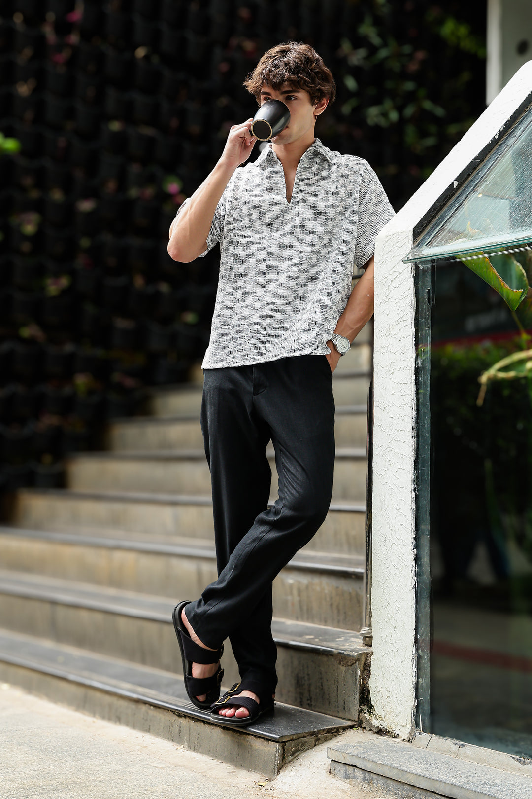 Short Sleeve : Multi Weave Crochet Shirt