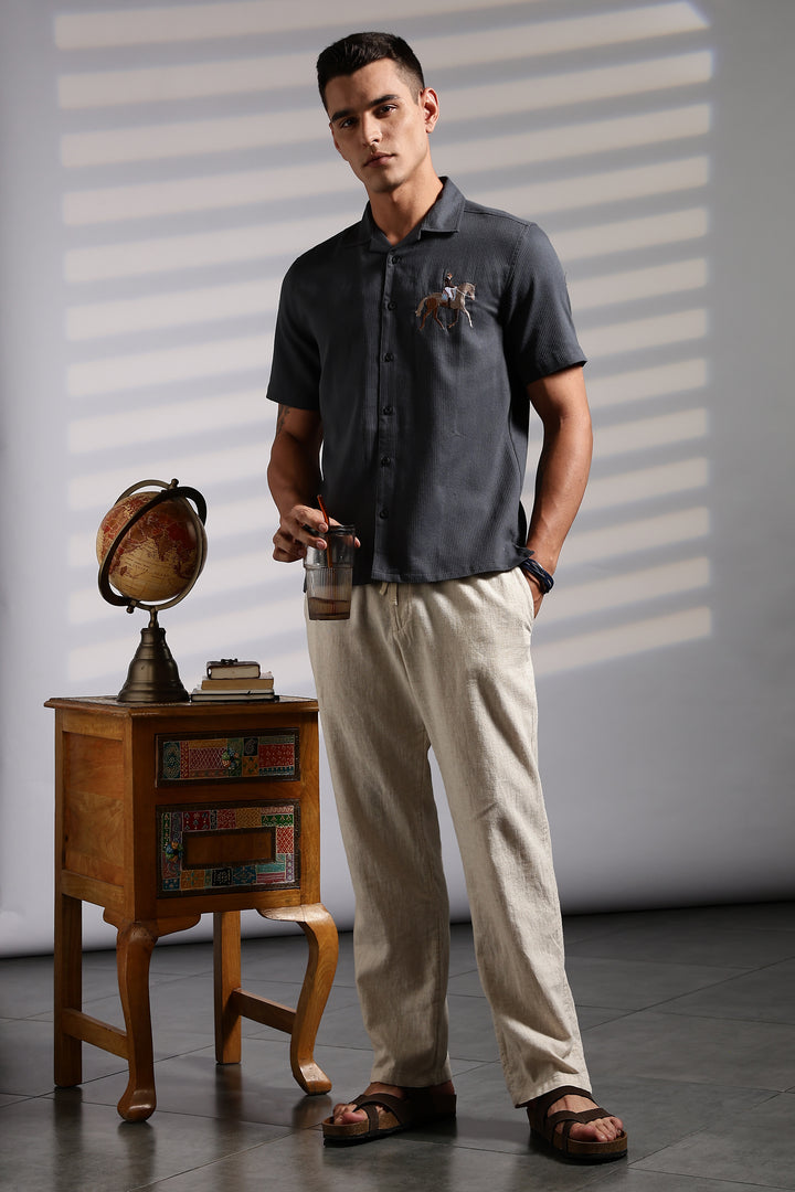 Race-Horse: Embroidery Textured Fabric Cuban Shirt