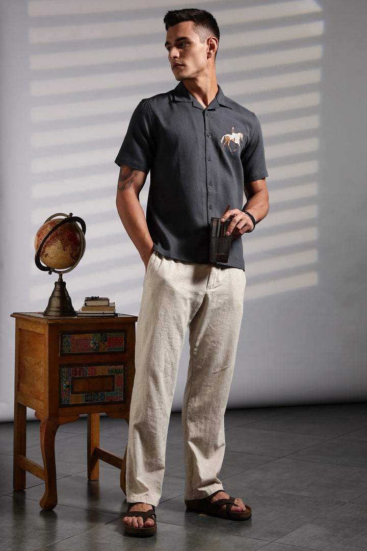 Race-Horse: Embroidery Textured Fabric Cuban Shirt