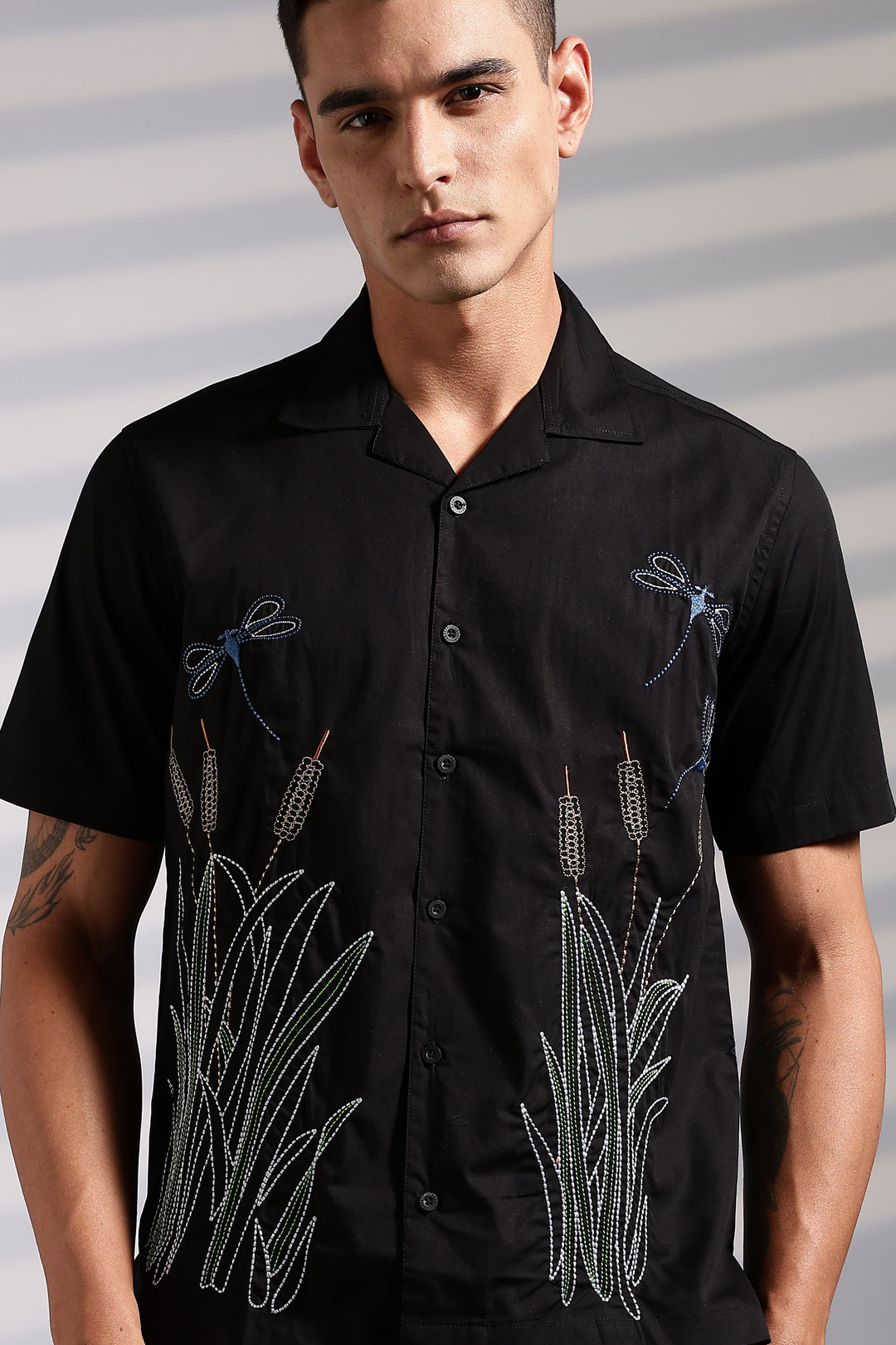 Wheat Berry Embroidery Cuban Shirt