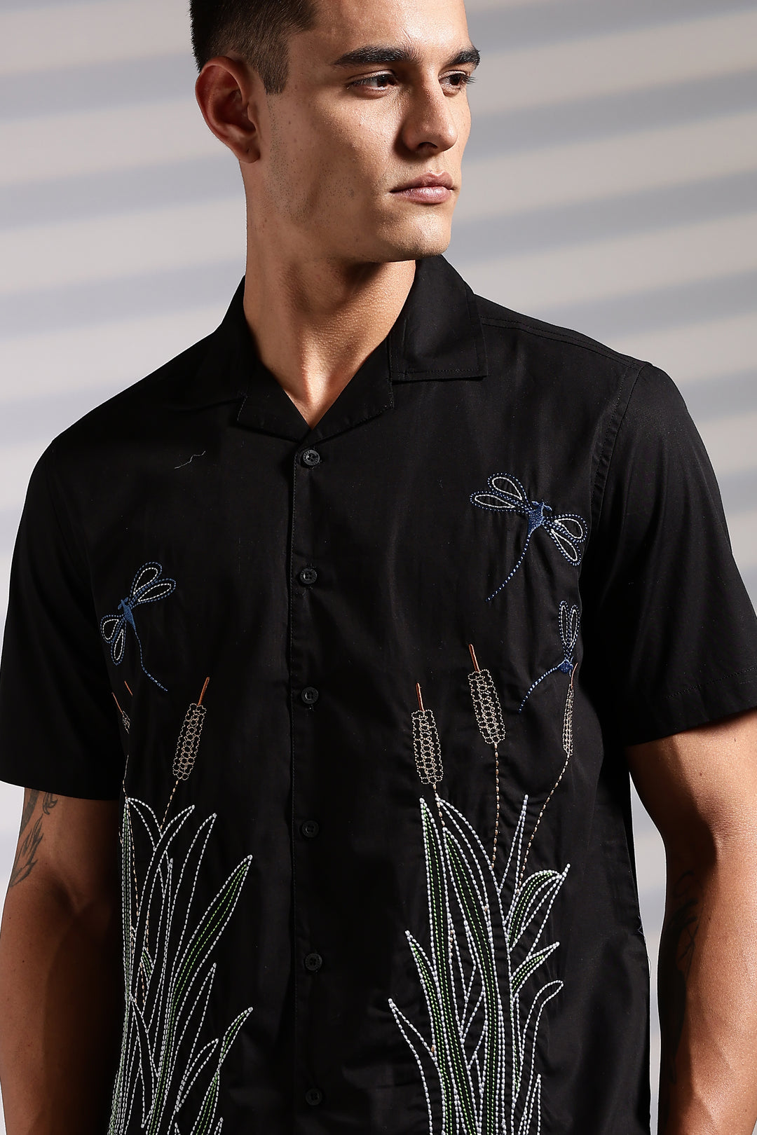 Wheat Berry Embroidery Cuban Shirt
