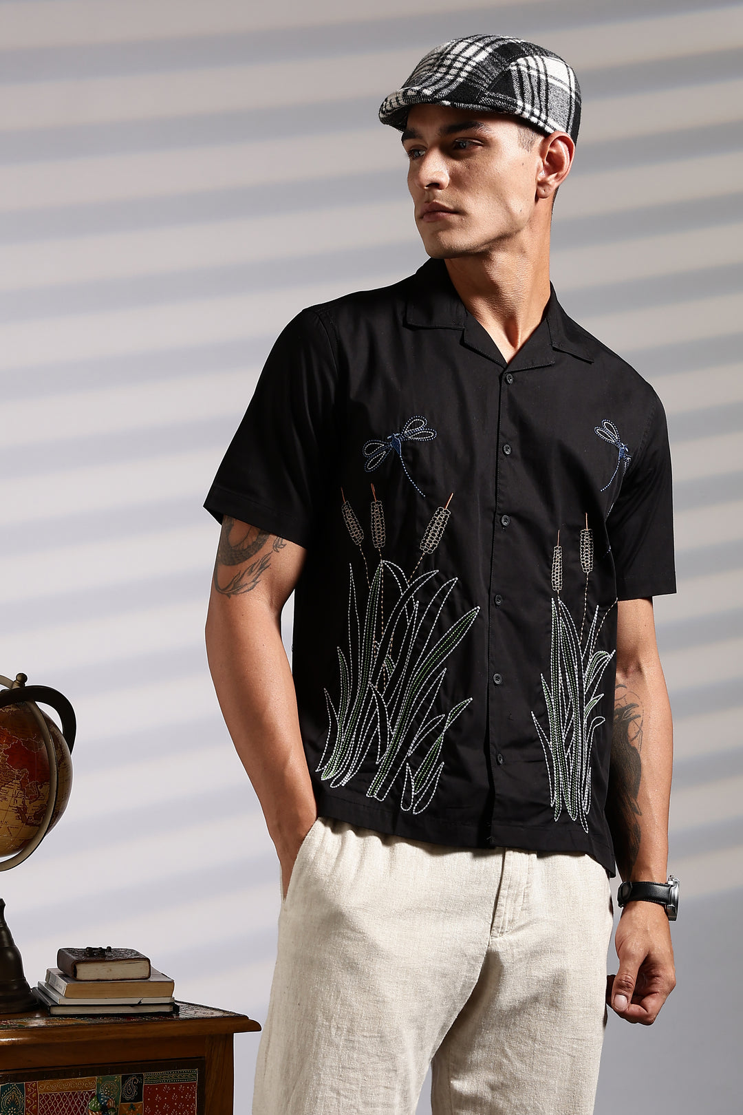 Wheat Berry Embroidery Cuban Shirt