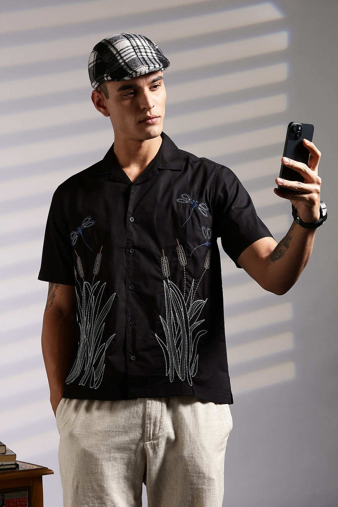 Wheat Berry Embroidery Cuban Shirt