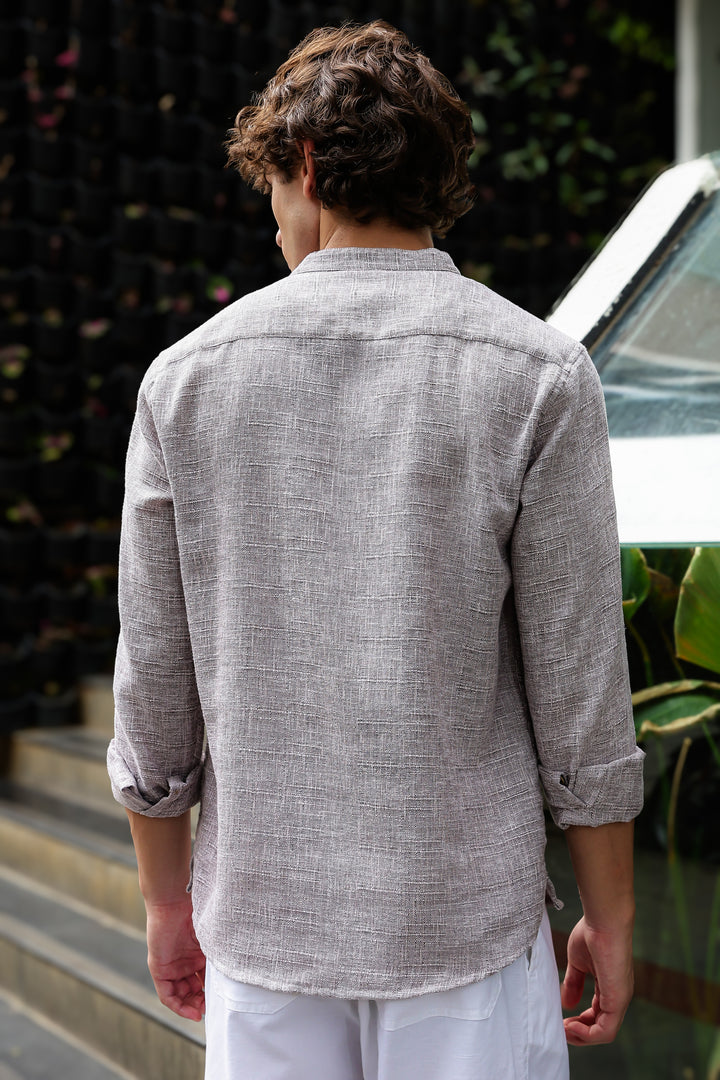 Linen : Brownish Grey Mandarin Collar Shirt Regular price