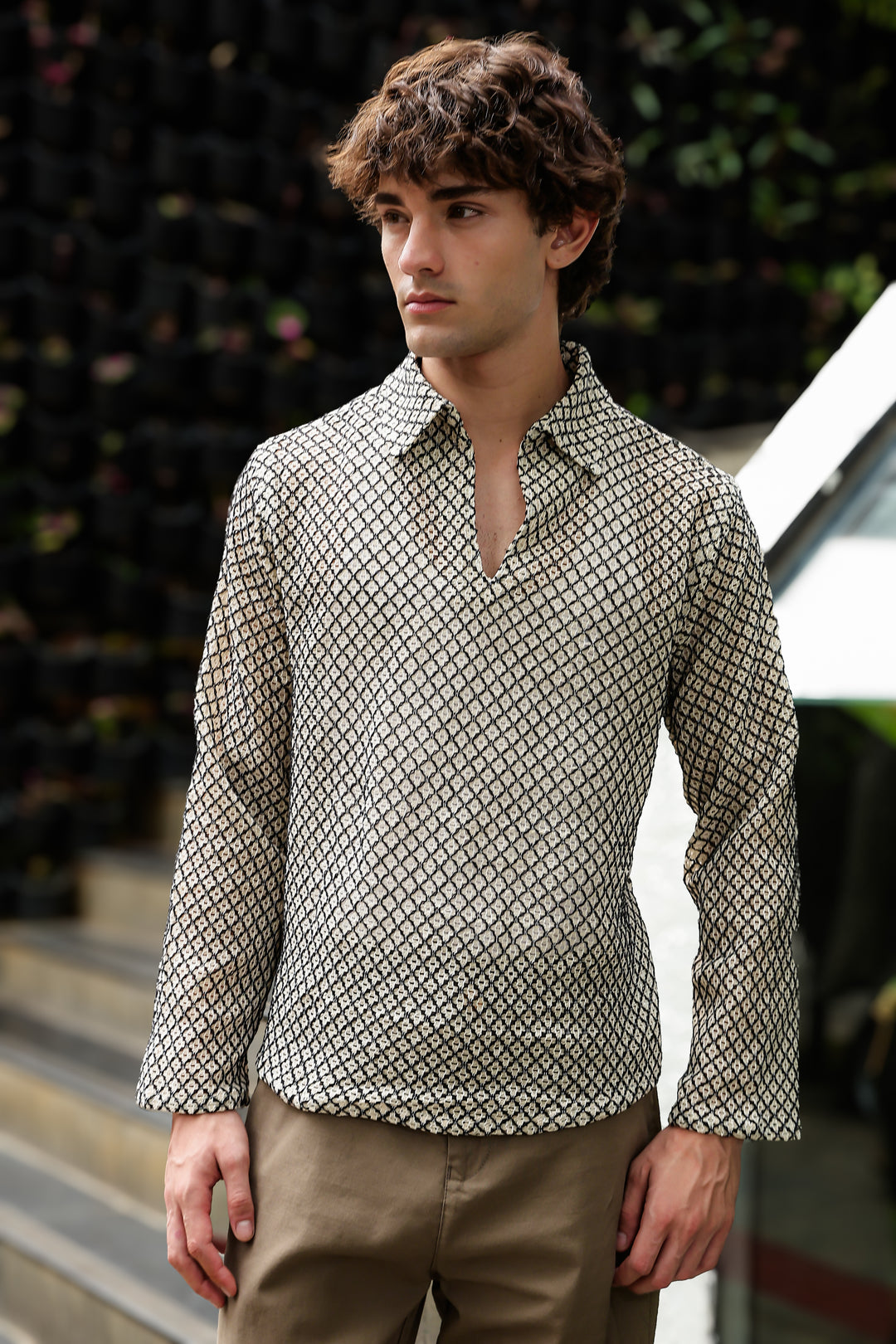 Long Sleeve: Textured Cubic Crochet Shirt