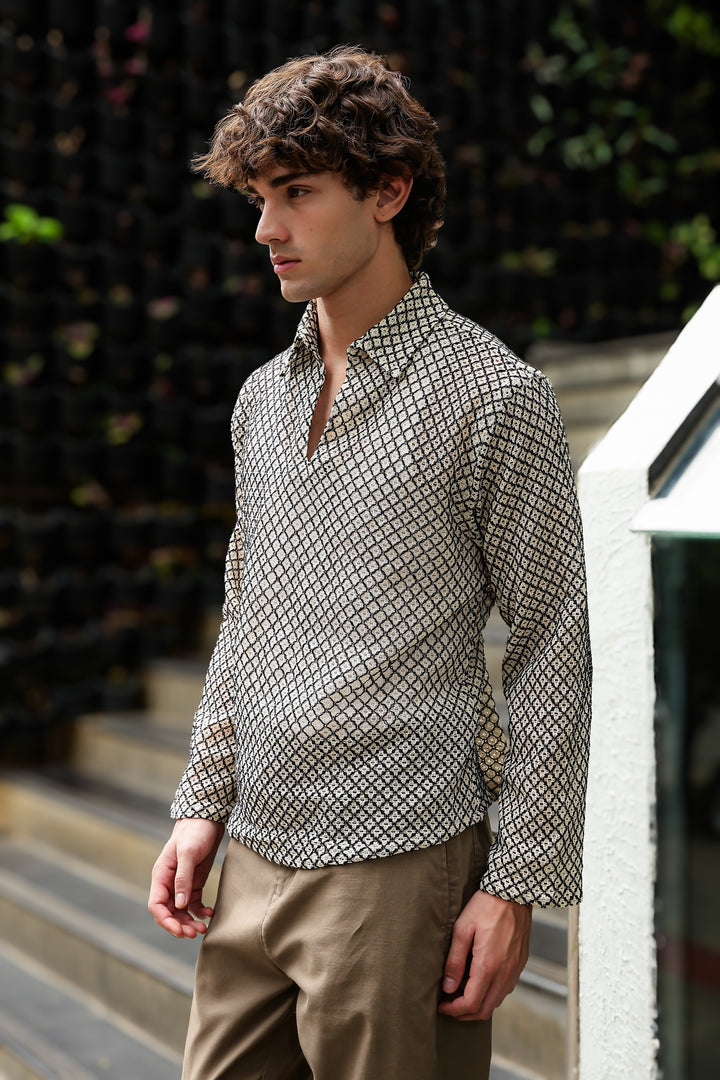 Long Sleeve: Textured Cubic Crochet Shirt