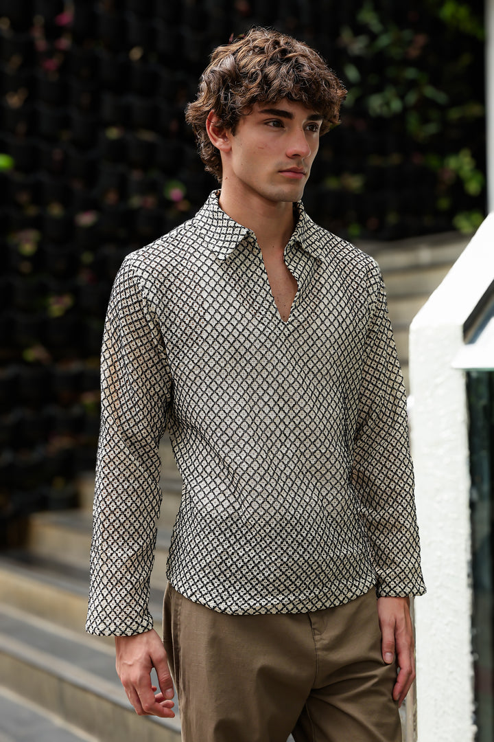 Long Sleeve: Textured Cubic Crochet Shirt