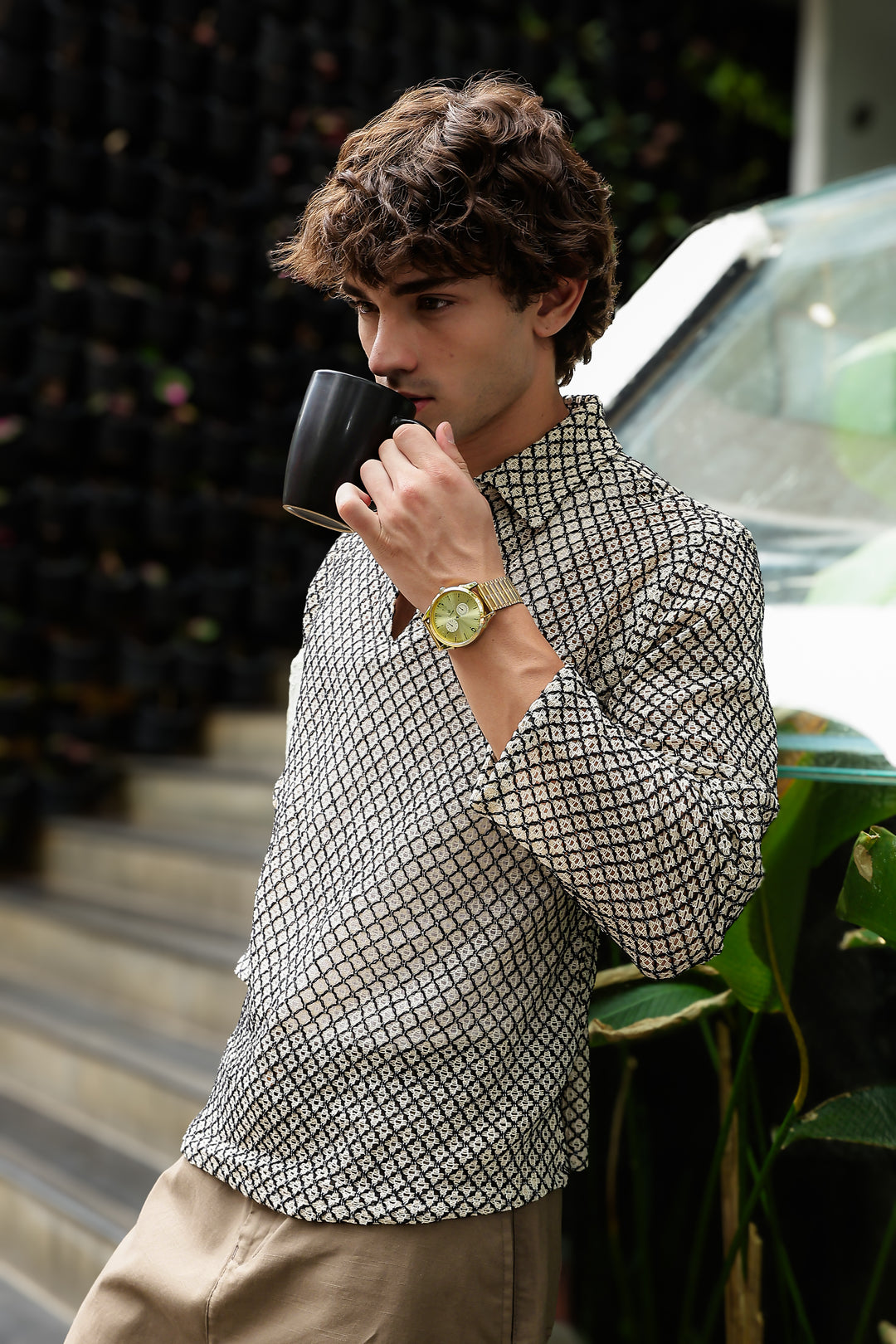 Long Sleeve: Textured Cubic Crochet Shirt