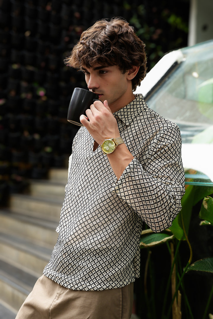 Long Sleeve: Textured Cubic Crochet Shirt