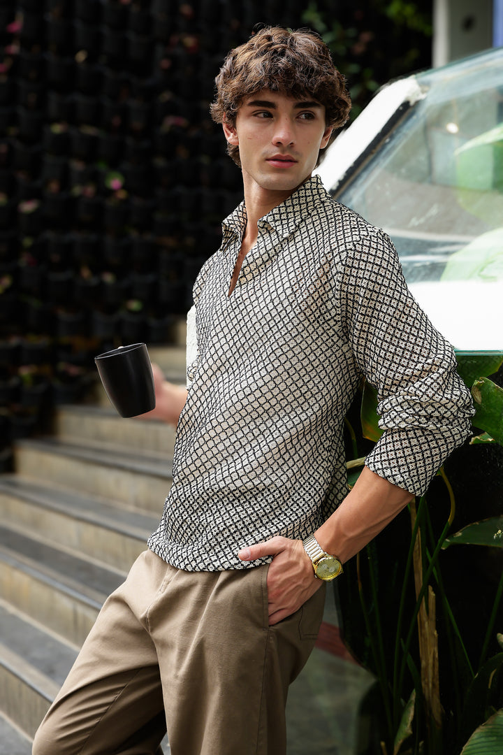 Long Sleeve: Textured Cubic Crochet Shirt